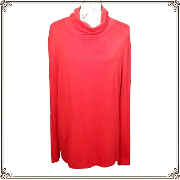 New York & Co Red Oversized Jersey Turtle Neck Top Size XL - Picture 1 of 7